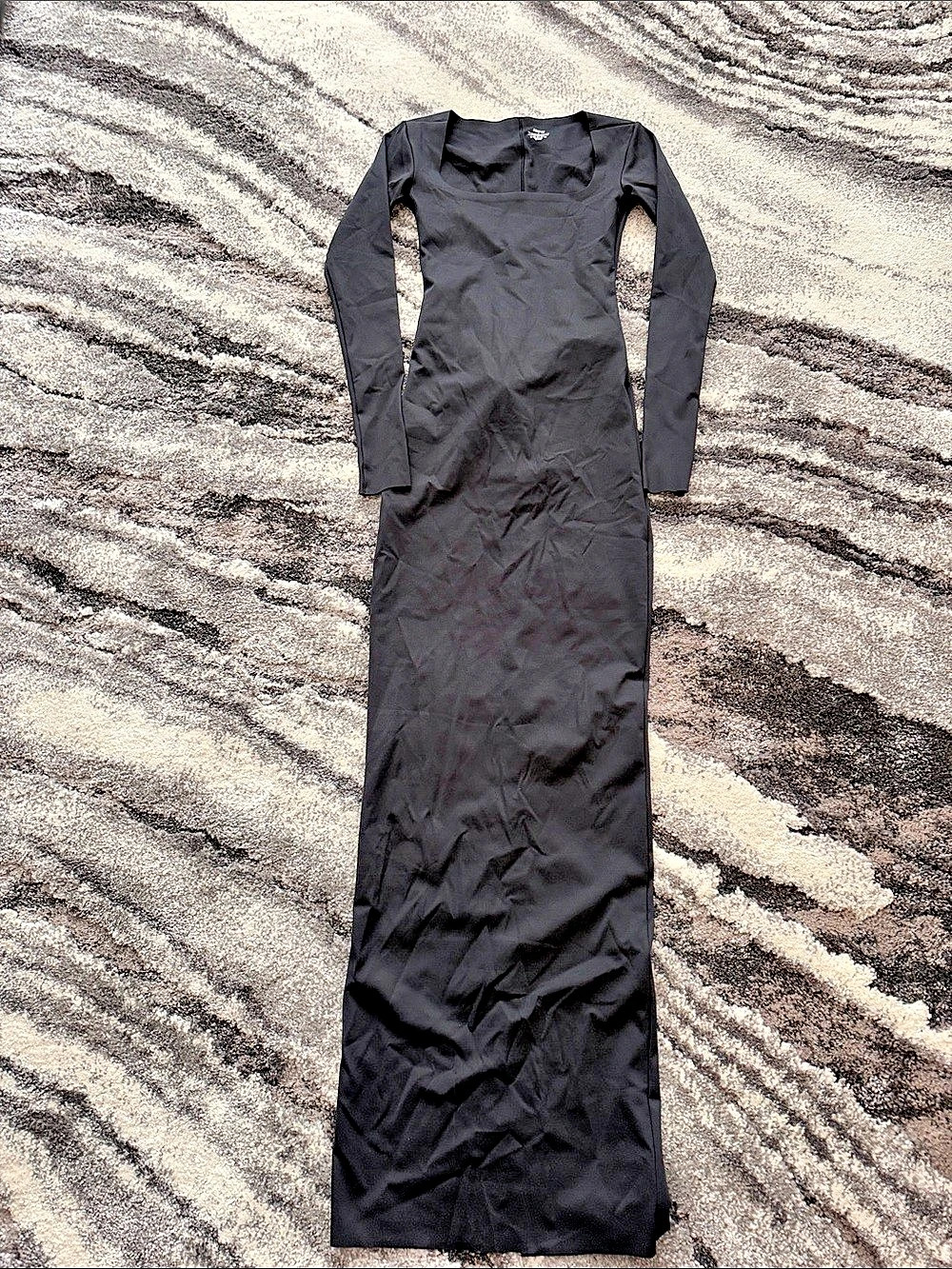 SKIMS Body Long Sleeve Slip Dress Maxi in Black Size Small